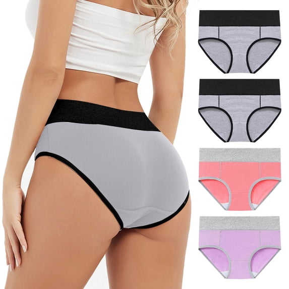 uublik Value 4-Pack, High Waist Panties for Women High Waist Breathable Briefs Soft Underpants Ladies Stretch Panties Leakproof Underwear for Women Watermelon Red