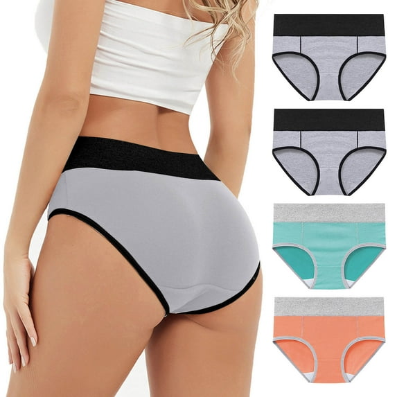 uublik Value 4-Pack, Panties for Women Plus Size High Waist Breathable Briefs Soft Underpants Ladies Stretch Panties Plus Size Period Underwear for Women Orange