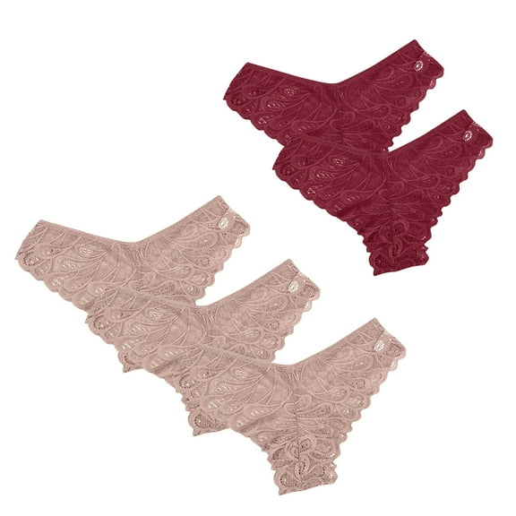 uublik Value 5-Pack, No Show Panties for Women High Waist Breathable Briefs Soft Underpants Ladies Stretch Panties Lace Underwear Red