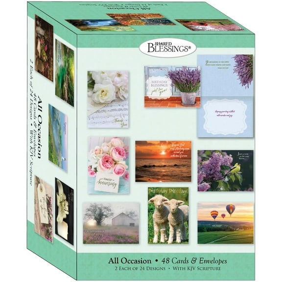 Shared Blessings 48 All Occasion Religious Greeting Cards Value Pack 1 - King James Version Scriptures - Inspirational Thinking of You Cards with Envelopes - Assorted Designs