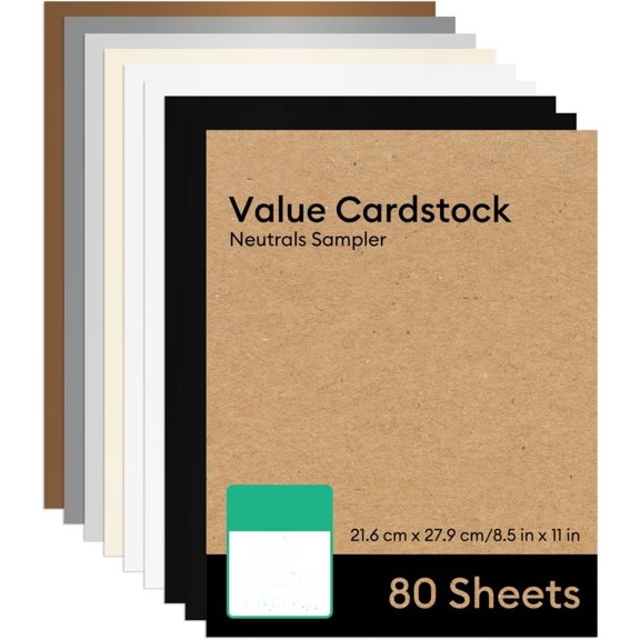 Value Cardstock Paper, Neutrals Sampler - 80 sheets (8.5" x 11")