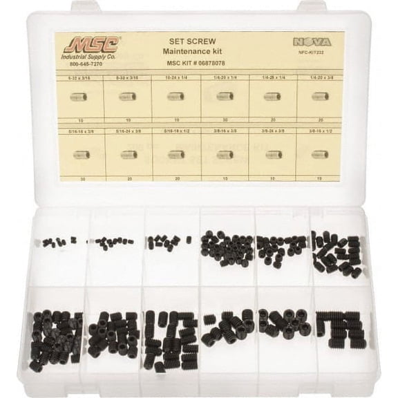Value Collection 200 Piece, #6-32 to 3/8-24, Steel Set Screw Assortment