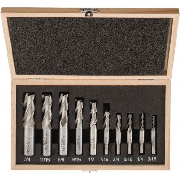 Value Collection 3/16 to 3/4", 4 Flute Square End Mill Set