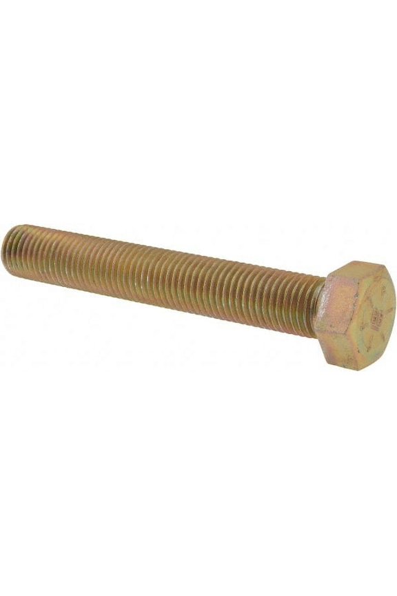 7/8-9 UNC, 6" Length Under Head Hex Head Cap Screw Fully Threaded, Grade 8 Alloy Steel, Zinc Yellow Dichromate Finish, 1-5/16" Hex