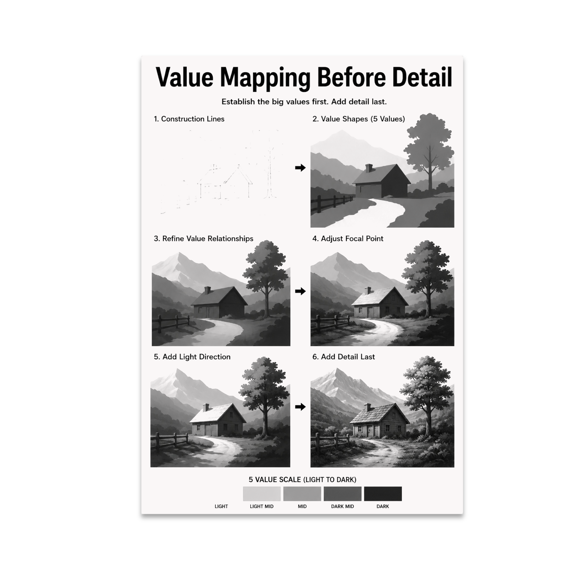 Value Mapping Before Detail Educational Reference - Art Students - 13x19 Poster Print