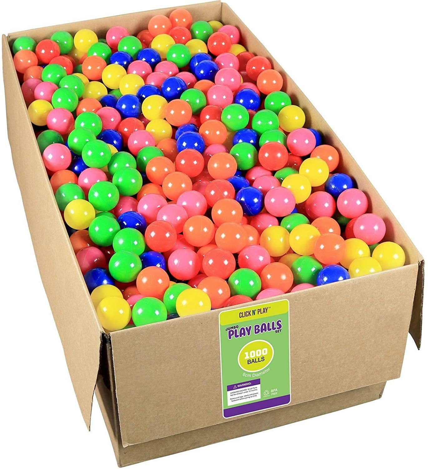 Value Pack 1000 Phthalate Free BPA Free Crush Proof Plastic Ball, Pit Balls 6 Bright Colors.