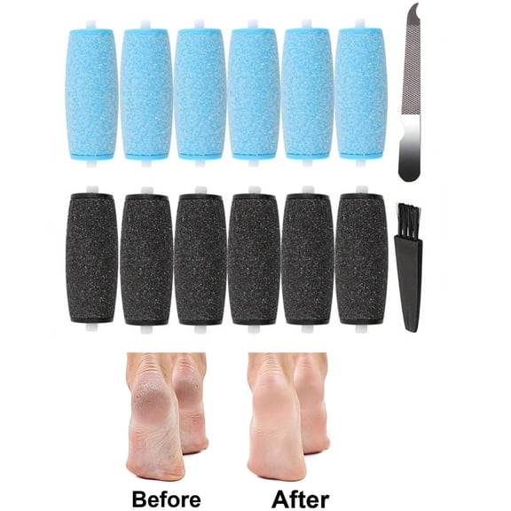 Value Pack of 12 Amope Pedi Replacement Rollers with Dual Grit Options, Contains 6 Extra Coarse and 6 Regular Coarse Refill Rollers for Long-Term Foot Care