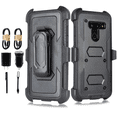 thumbnail image 1 of Value Pack for 6.2" LG Q8 Combo Holster Screen Protector Included Kickstand Built in Screen Dual Layer Rugged Shockproof Resistant Belt Clip Heavy Duty Armor Impact Bumper Phone Case + [Black], 1 of 4