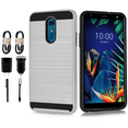 thumbnail image 1 of Value Pack for 6.2" LG Stylo 5 Brushed Metal Slip Resistant Hybrid Slim Hard Back Dual Layer Protective Raised Bevel Design Aim At All Buttons & Sockets Shockproof Armor Bumper Phone Case + [Silver], 1 of 4