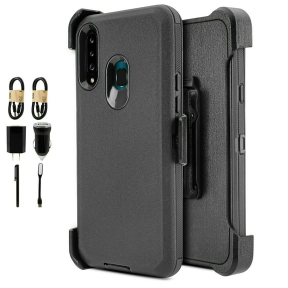 Value Pack for 6.4" Samsung Galaxy A20 Combo Holster Belt Clip Kickstand Dual Layer Protective Case Raised Bevel Design Enhance Camera and Screen Protection Shockproof Bumper Phone Case + [Black]