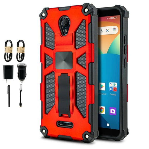 Value Pack + for AT&T Motivate (V341U) / AT&T Fusion Z (V340U) with Tempered Glass Hybrid Phone Case Magnet Mount Ready Grip Grids Kickstand Slim Shock Bumper Cover