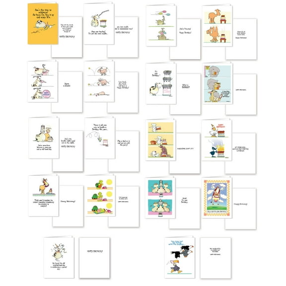Value Pack - Assorted Funny Birthday Card Pack - 18 Cards & Envelopes - 5x7 Fold