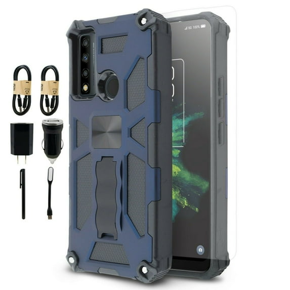 Value Pack Cables + for TCL 20XE 20 XE Phone Case Corner Guard Magnetic Kickstand Hybrid Slim Bumper Shock Cover with Tempered Glass