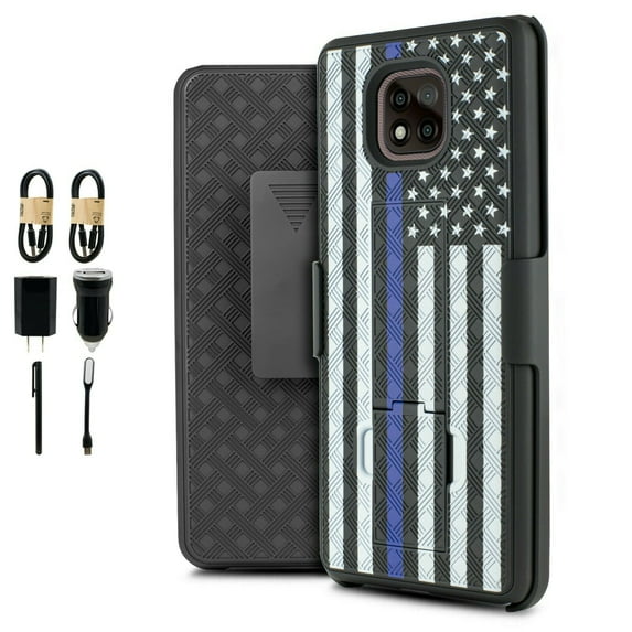 Value Pack ! For Motorola Moto G Power 2021 Slim Shell Phone Case 360° Cover Clip Kickstand Holster Hybrid Shock Bumper with Tempered Glass