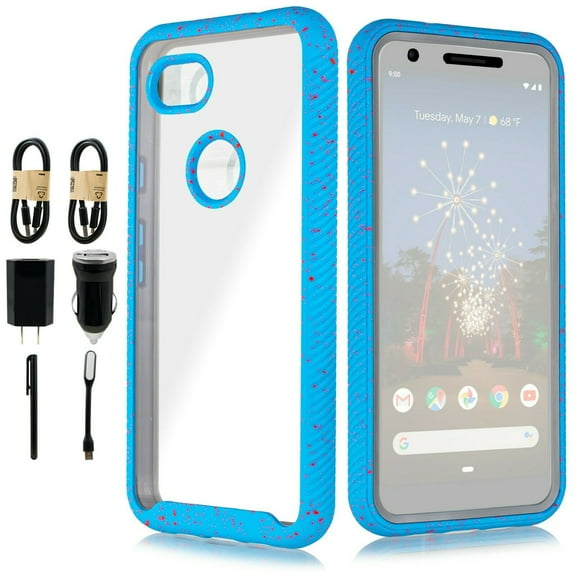 Value Pack + for Google Pixel 3A Clear Case Phone Case Dual Layer Full-Body Rugged Clear Back Case Drop Resistant Shockproof Case with Built In Screen Protector