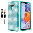 thumbnail image 1 of Value Pack + for LG Stylo 6 Bling Glitter Hard Bumper TPU with Tempered Glass Phone Case Hybrid Cell Phone Case Shock proof Edge Slim Bumper Scratch Cover (Teal), 1 of 4