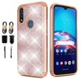 thumbnail image 1 of Value Pack + for Moto E (2020) Moto E7 with Tempered Glass Glitter Hard Case Hybrid Cell Phone Case Glitter Shock proof Edge Slim Bumper Scratch Cover (Rose Gold), 1 of 4