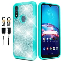 Value Pack   for Moto E (2020) Moto E7 with Tempered Glass Glitter Hard Case Hybrid Cell Phone Case Glitter Shock proof Edge Slim Bumper Scratch Cover (Teal)