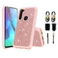 thumbnail image 1 of Value Pack + for Moto G Power XT2041 with Tempered Glass Glitter Hard Case Hybrid Cell Phone Case Glitter Shock proof Edge Slim Bumper Scratch Cover (Rose Gold), 1 of 4