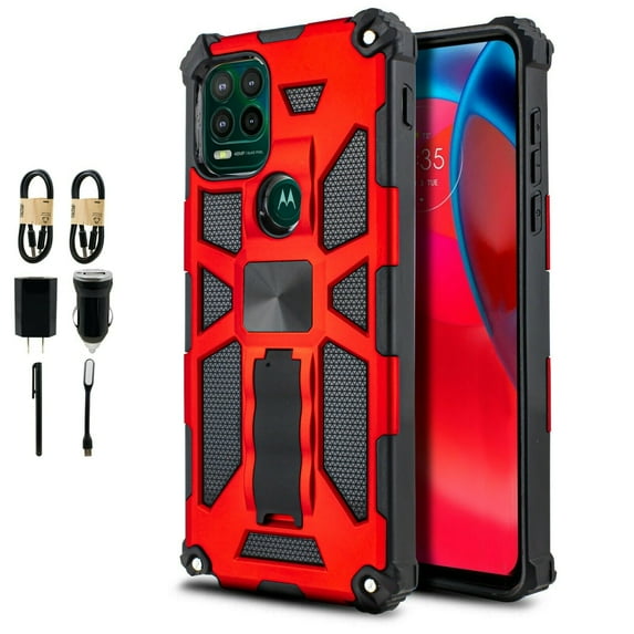 Value Pack + for Moto G Stylus 5G 2021 (NOT FIT MOTO G STYLUS 2021) with Tempered Glass Hybrid Phone Case Magnet Mount Ready Grip Grids Kickstand Slim Shock Bumper Cover