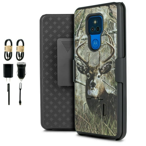 Value Pack ! for Motorola Moto G Play 2021 (NOT FIT 2020 Version) with Tempered Glass Phone Case 360° Cover Clip Kickstand Holster Hybrid Shock Bumper