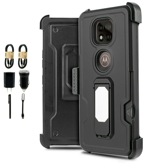 Value Pack ! for Motorola Moto G Power 2021 (NOT FIT 2020 version) Magnetic Card Slot Belt Clip Phone Case 360° Cover Kickstand Holster Hybrid Shock Bumper with Tempered Glass