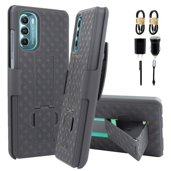 Value Pack ! for Motorola Moto G Stylus 5G (FITS ONLY 2022 VERSION) Phone Case 360° Cover Clip Kickstand Slim Holster Hybrid Shock Bumper with Tempered Glass