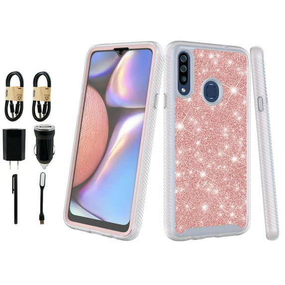 Value Pack and for Samsung Galaxy A20S Case Phone Case Dual Layer Glitter Full-Body Rugged Clear Back Case Drop Resistant Shockproof Case with Built In Screen Protector (Rose Gold)