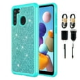 thumbnail image 1 of Value Pack + for Samsung Galaxy A21 with Tempered Glass Glitter Hard Case Hybrid Cell Phone Case Glitter Shock proof Edge Slim Bumper Scratch Cover (Teal), 1 of 4