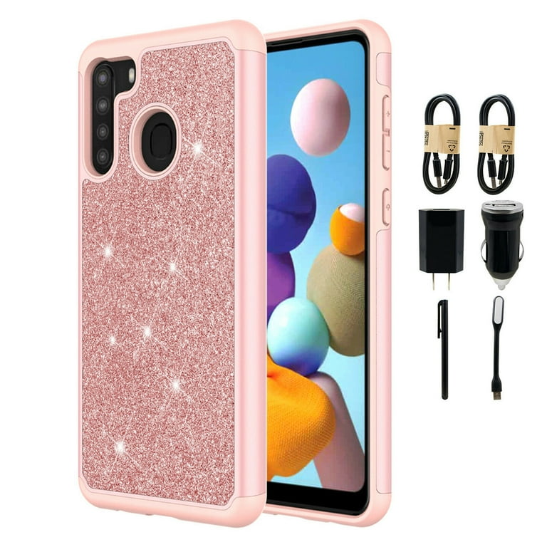 Value Pack for Samsung Galaxy A21 with Tempered Glass Glitter