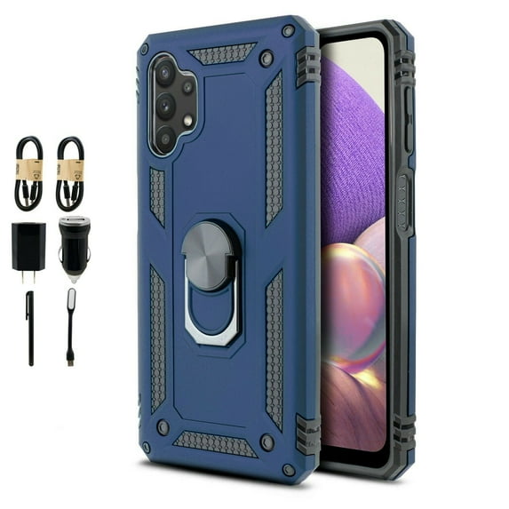 Value Pack + for Samsung Galaxy A32 5G with Tempered Glass Screen Protector Metal Titanium Case Hybrid Phone Case Magnet Mount Ready Grip Grids Kick stand Slim Shock Bumper Cover