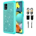 thumbnail image 1 of Value Pack + for Samsung Galaxy A51 5G (NOT FIT SAMSUNG A51) with Tempered Glass Glitter Hard Case Hybrid Cell Phone Case Glitter Shock proof Edge Slim Bumper Scratch Cover (Teal), 1 of 4
