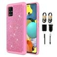 thumbnail image 1 of Value Pack + for Samsung Galaxy A51 (NOT FIT SAMSUNG A51 5G) with Tempered Glass Glitter Hard Case Hybrid Cell Phone Case Glitter Shock proof Edge Slim Bumper Scratch Cover (Pink), 1 of 4