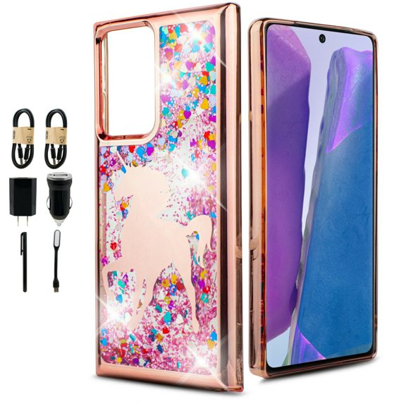 Value Pack ! for Samsung Galaxy Note 20 Liquid Glitter Bling Sparkling Cute Woman Girl Case Phone Case Silicone PU Shock Bumper Scratch Guard Skin Wrap Slim Cover