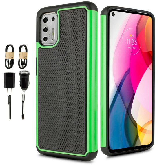 Value Pack and Motorola Moto G Stylus 2021 (NOT FIT 2020 version) with Tempered Glass Phone Case Shock Proof Edges Hybrid Hard Back Slim Bumper Cover