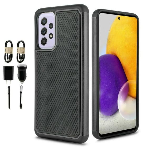 Value Pack and Samsung Galaxy A52 5G with Tempered Glass Phone Case Shockproof Edges Hybrid Hard Back Slim Bumper Cover