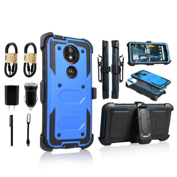 Value Pack ! for 6" Moto E5 Plus Moto E5 Supra XT1924 360° Cover Screen Protector Clip Kickstand Holster UGG Case blue