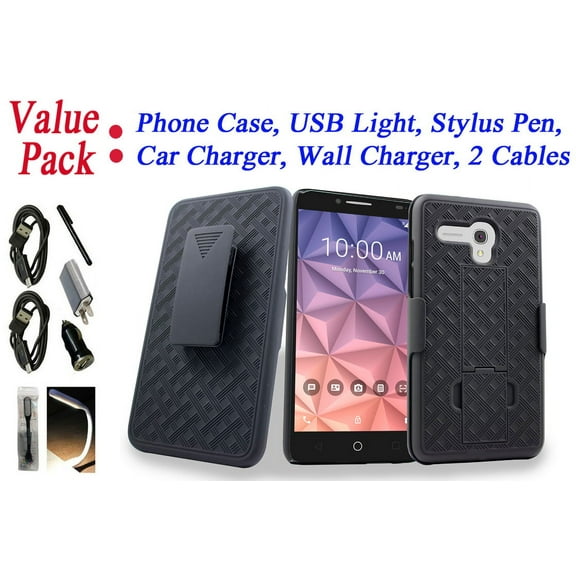 Value Pack! for Alcatel OneTouch Fierce XL Windows Android Phone Case Belt Clip Holster Double Kickstand FierceXL Cover