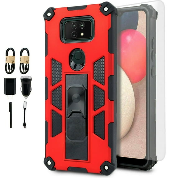 Value Pack + for Cricket Ovation 2 AT&T Aestro Max Magnetic Phone Case Corner Guard Kickstand Hybrid Slim Bumper Shock Cover with Glass