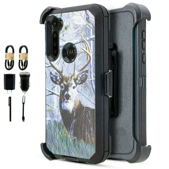 Value Pack ! for Moto G Power 2020 XT2041 Heavy Duty case Phone Case 360° Cover Screen Protector Clip Kickstand Holster Hybrid Shock Bumper (Deer)