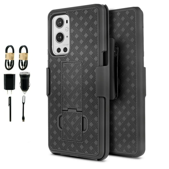 Value Pack ! for OnePlus 9 1+9 with Temper Glass Phone Case 360° Cover Clip Kickstand Holster Hybrid Shock Bumper