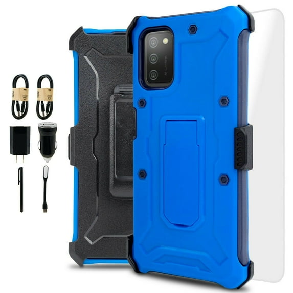 Value Pack ! for Samsung Galaxy A02S (NOT FIT SAMSUNG A02) Phone Case Cover Clip Kickstand Holster Hybrid Shock Bumper with Tempered Glass
