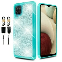Value Pack   for Samsung Galaxy A12 Glitter Hard Case with Tempered Glass Hybrid Cell Phone Case Glitter Shock proof Edge Slim Bumper Scratch Cover
