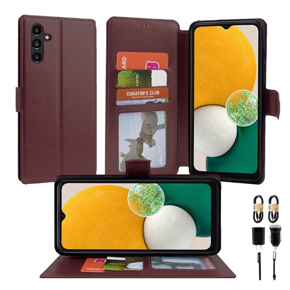 Value Pack + for Samsung Galaxy A13 Leather Phone Case Hybrid Wallet Kickstand Card Pocket Pouch Screen Flip Cover with Tempered Glass