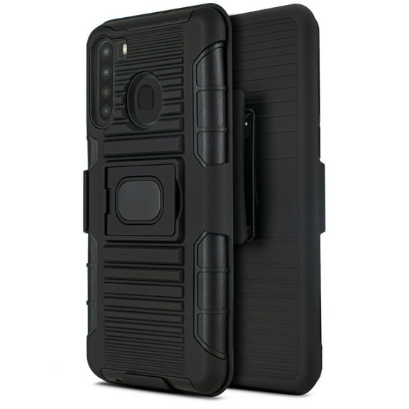 Value Pack ! for Samsung Galaxy A21 Phone Case 360° Cover Built In Screen Protector Clip Kickstand Holster Hybrid Shock Bumper (Black)