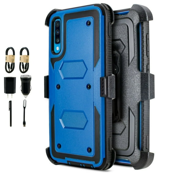 Value Pack ! for Samsung Galaxy A70 A70S Heavy Duty Phone Case 360° Cover Screen Protector Belt Clip Kickstand Holster Hybrid Shock Bumper (Blue)