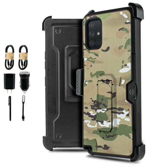Value Pack ! for Samsung Galaxy A72 5G Card Slot Magnetic Phone Case 360° Cover Clip Kickstand Holster Hybrid Shock Bumper with Tempered Glass