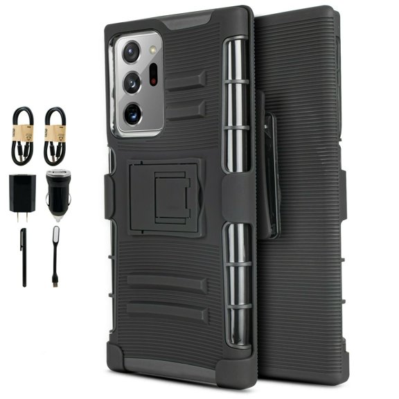 Value Pack ! for Samsung Galaxy Note 20 Phone Case 360° Cover Clip Kickstand Holster Hybrid Shock Bumper (Black)