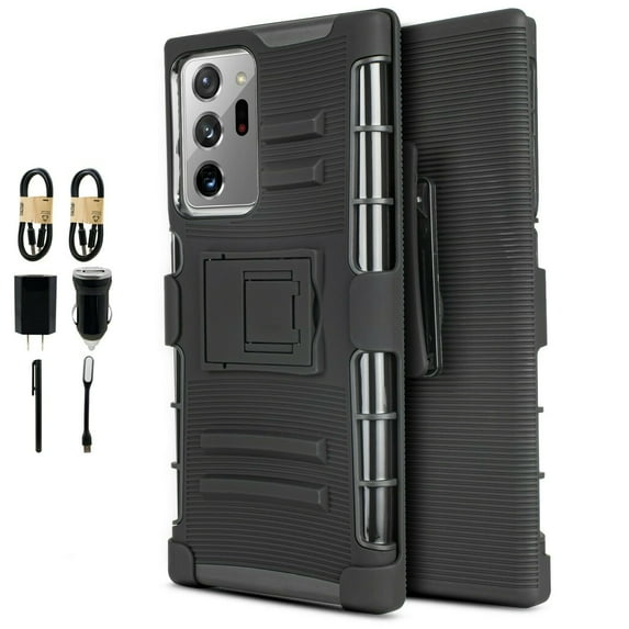 Value Pack ! for Samsung Galaxy Note 20 Ultra case Phone Case 360° Cover Clip Kickstand Holster Hybrid Shock Bumper (Black)