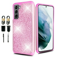 Value Pack   for Samsung Galaxy S21 FE Hard Case Hybrid Cell Phone Case Glitter Shock proof Edge Slim Bumper Scratch Cover with Temper Glass